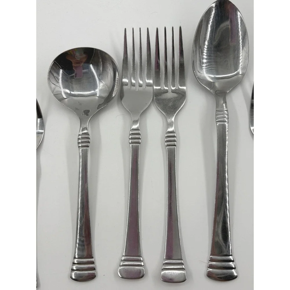 Cambridge Stainless Flatware CODIE 7pc Lot Ribbed Flared Replacement Fork Spoon
